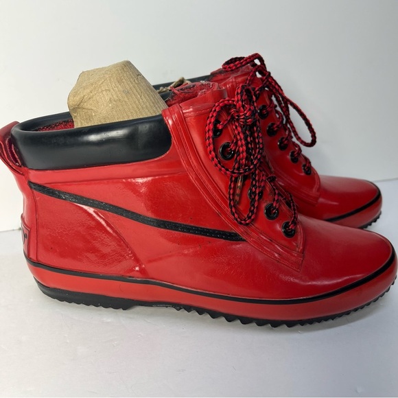 Vtg SPORTO Women’s Lowcut Red Boots Waterproof Rubber Size 5 Duck Booties 80’s - Picture 4 of 11